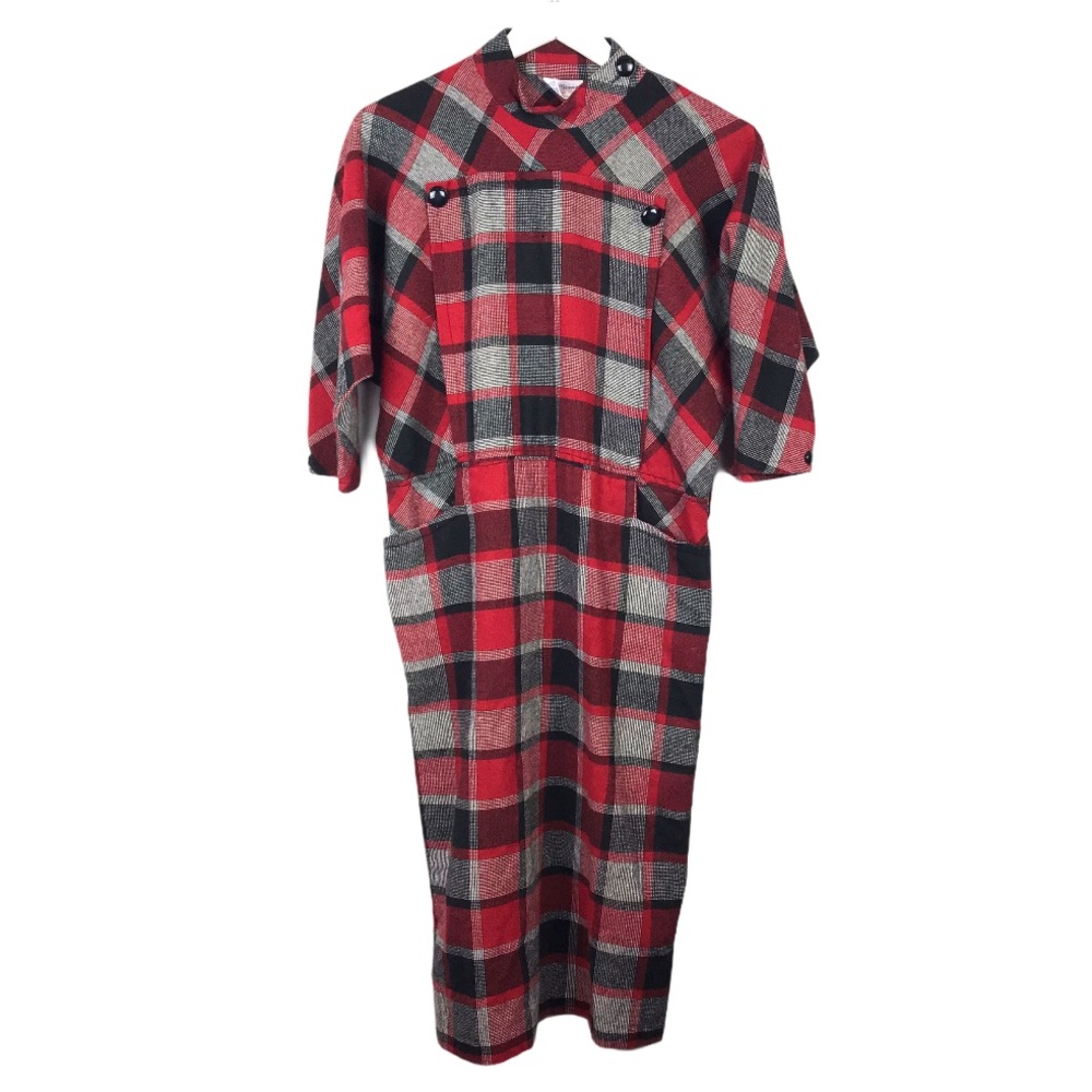 Vintage Millicent Red Black Wool Blend Plaid Dress Women Sz 5/6!Small
